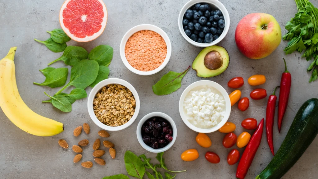 Alimentazione sana, frutta, verdura, cereali per prevenire ipercolesterolemia