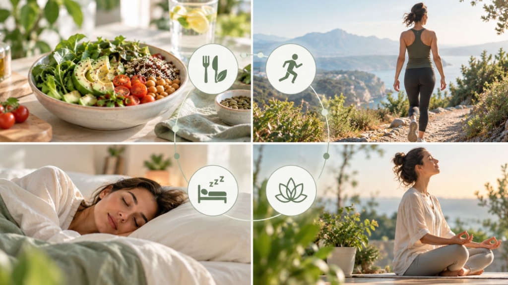 Alimentazione, movimento, sonno e gestione dello stress.