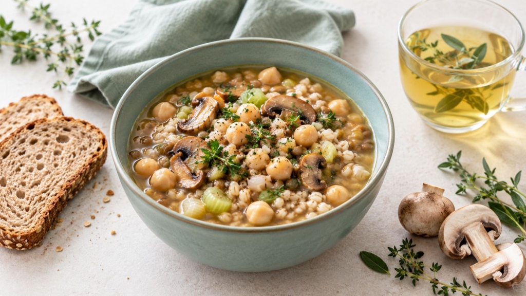 Zuppa cereali, funghi